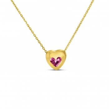 Heart Pink Tourmaline Bezel Pendant Necklace 14K Yellow Gold (0.30ct)