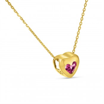 Heart Pink Tourmaline Bezel Pendant Necklace 14K Yellow Gold (0.30ct)