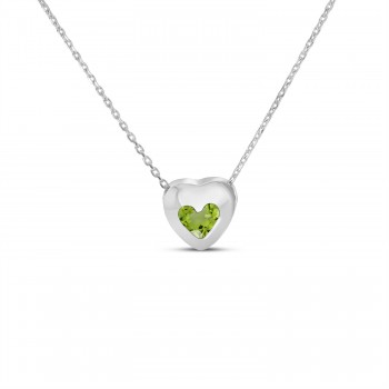 Heart Peridot Bezel Pendant Necklace 14K White Gold (0.26ct)