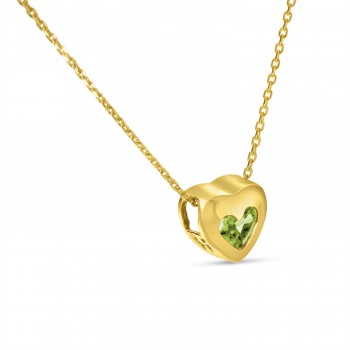 Heart Peridot Bezel Pendant Necklace 14K Yellow Gold (0.26ct)
