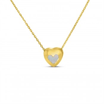 Heart White Opal Bezel Pendant Necklace 14K Yellow Gold (0.16ct)