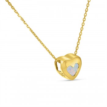 Heart White Opal Bezel Pendant Necklace 14K Yellow Gold (0.16ct)