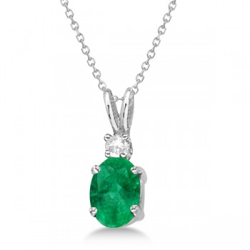 Oval Emerald Pendant with Diamonds 14K White Gold (0.71ctw)