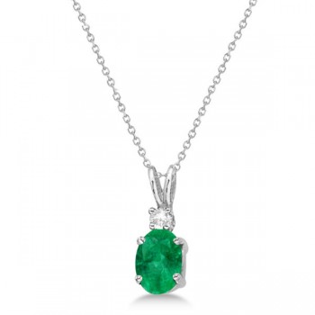 Oval Emerald Pendant with Diamonds 14K White Gold (0.71ctw)