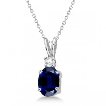 Oval Sapphire Pendant with Diamonds 14K White Gold (1.11ctw)