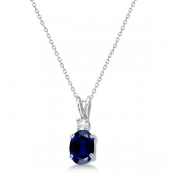 Oval Sapphire Pendant with Diamonds 14K White Gold (1.11ctw)