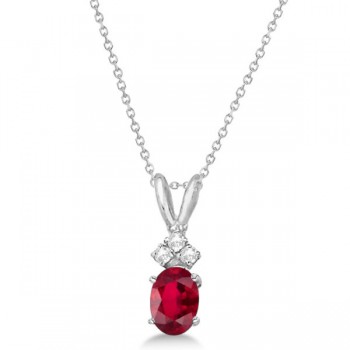 Oval Ruby Pendant with Diamonds 14K White Gold (1.12ctw)