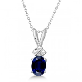 Oval Sapphire Pendant with Diamonds Pendant 14K White Gold (1.12ctw)