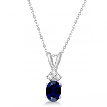 Oval Sapphire Pendant with Diamonds Pendant 14K White Gold (1.12ctw)