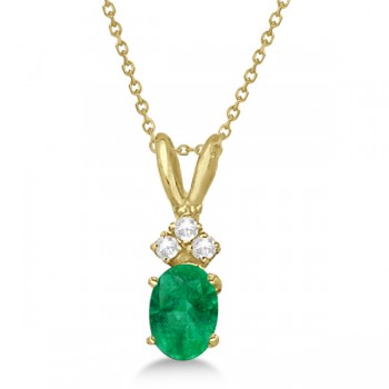 Oval Emerald Pendant with Diamonds 14K Yellow Gold (0.72ctw)