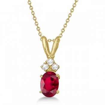 Oval Ruby Pendant with Diamonds 14K Yellow Gold (1.12ctw)