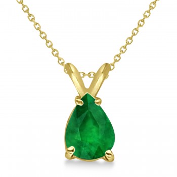 Pear Cut Emerald Solitaire Pendant Necklace 14K Yellow Gold (0.75ct)