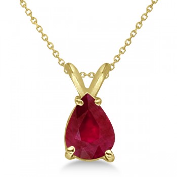 Pear Cut Ruby Solitaire Pendant Necklace 14K Yellow Gold (0.75ct)