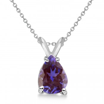 Pear-Cut Lab Alexandrite Solitaire Pendant Necklace 14k White Gold (1.00ct)