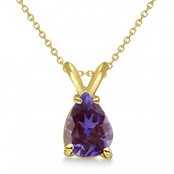 Pear-Cut Lab Alexandrite Solitaire Pendant Necklace 14K Yellow Gold (1.00ct)