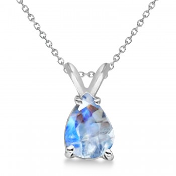 Pear-Cut Moonstone Solitaire Pendant Necklace 14k White Gold (1.00ct)