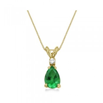 Pear Lab Emerald & Diamond Solitaire Pendant Necklace 14k Yellow Gold (0.75ct)