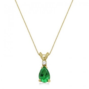 Pear Lab Emerald & Diamond Solitaire Pendant Necklace 14k Yellow Gold (0.75ct)