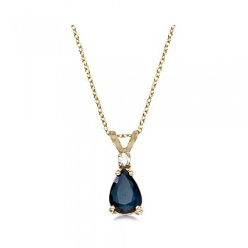 Pear Lab Blue Sapphire & Diamond Solitaire Pendant Necklace 14k Yellow Gold (0.75ct)