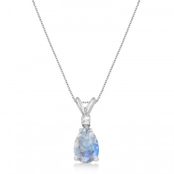 Pear Moonstone & Diamond Solitaire Pendant Necklace 14k White Gold (0.75ct)