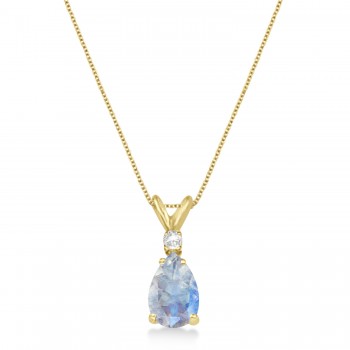 Pear Moonstone & Diamond Solitaire Pendant Necklace 14k Yellow Gold (0.75ct)