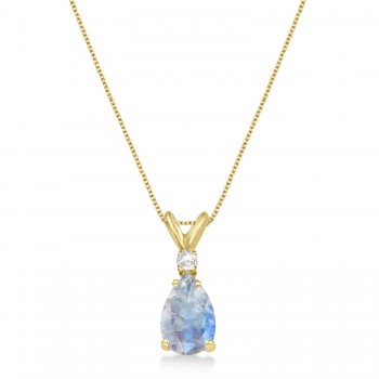 Pear Moonstone & Diamond Solitaire Pendant Necklace 14k Yellow Gold (0.75ct)