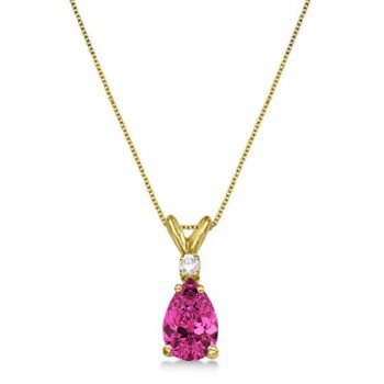 Pear Lab Pink Tourmaline & Diamond Solitaire Pendant Necklace 14k Yellow Gold (0.75ct)