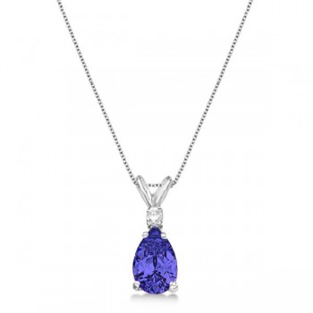 Pear Lab Tanzanite & Diamond Solitaire Pendant Necklace 14k White Gold (0.75ct)