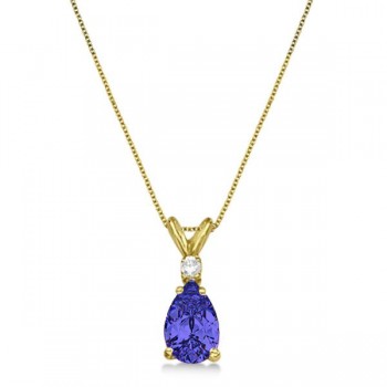 Pear Lab Tanzanite & Diamond Solitaire Pendant Necklace 14k Yellow Gold (0.75ct)