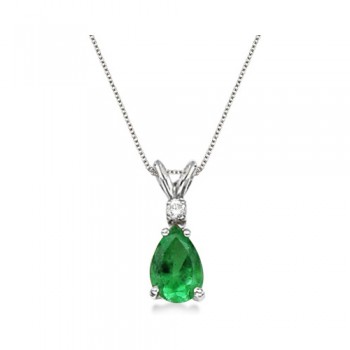 Pear Lab Emerald & Diamond Solitaire Pendant Necklace 14k White Gold (0.75ct)