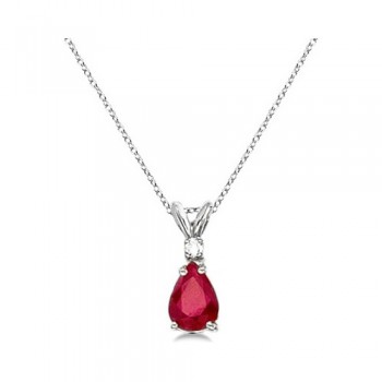 Pear Lab Ruby & Diamond Solitaire Pendant Necklace 14k White Gold (0.75ct)