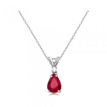 Pear Ruby & Diamond Solitaire Pendant Necklace 14k White Gold (0.75ct)