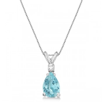 Pear Lab Aquamarine & Diamond Solitaire Pendant Necklace 14k White Gold (0.75ct)