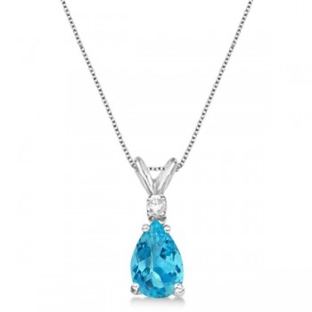 Pear Blue Topaz & Diamond Solitaire Pendant Necklace 14k White Gold (0.75ct)