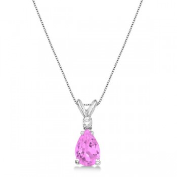 Pear Lab Pink Sapphire & Diamond Solitaire Pendant Necklace 14k White Gold (0.75ct)