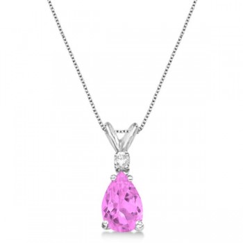 Pear Lab Pink Sapphire & Diamond Solitaire Pendant Necklace 14k White Gold (0.75ct)