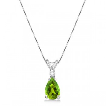 Pear Lab Peridot & Diamond Solitaire Pendant Necklace 14k White Gold (0.75ct)