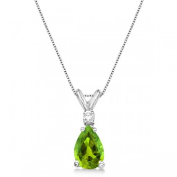 Pear Lab Peridot & Diamond Solitaire Pendant Necklace 14k White Gold (0.75ct)