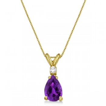 Pear Lab Amethyst & Diamond Solitaire Pendant Necklace 14k Yellow Gold (0.75ct)