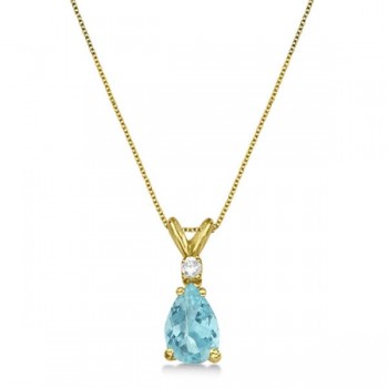 Pear Lab Aquamarine & Diamond Solitaire Pendant Necklace 14k Yellow Gold (0.75ct)