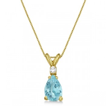 Pear Lab Aquamarine & Diamond Solitaire Pendant Necklace 14k Yellow Gold (0.75ct)