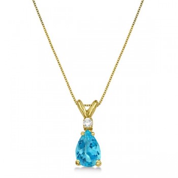 Pear Lab Blue Topaz & Diamond Solitaire Pendant Necklace 14k Yellow Gold (0.75ct)