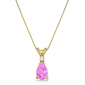 Pear Lab Pink Sapphire n Diamond Solitaire Pendant Necklace 14k Yellow Gold (0.75ct)