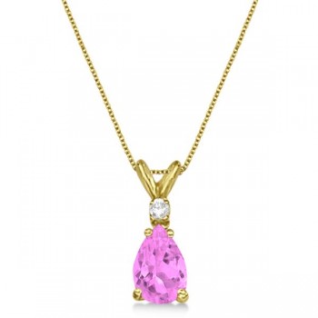 Pear Lab Pink Sapphire n Diamond Solitaire Pendant Necklace 14k Yellow Gold (0.75ct)