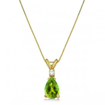 Pear Lab Peridot & Diamond Solitaire Pendant Necklace 14k Yellow Gold (0.75ct)