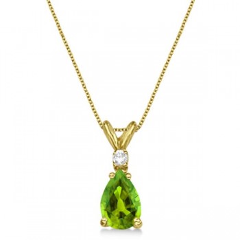 Pear Lab Peridot & Diamond Solitaire Pendant Necklace 14k Yellow Gold (0.75ct)