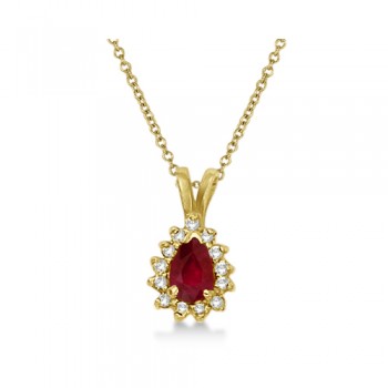 Pear Ruby & Diamond Pendant Necklace 14k Yellow Gold (0.70ct)