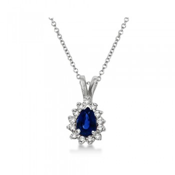 Pear Sapphire & Diamond Pendant Necklace 14k White Gold (0.70ct)