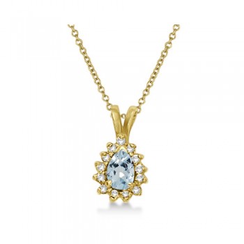 Pear Aquamarine & Diamond Pendant Necklace 14k Yellow Gold (0.70ct)