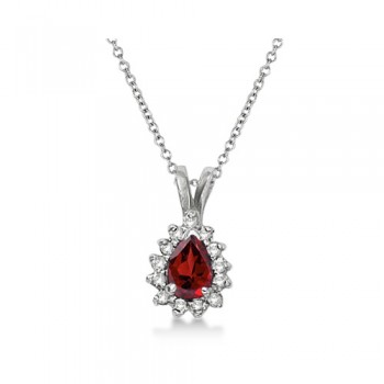 Pear Garnet & Diamond Pendant Necklace 14k White Gold (0.70ct)